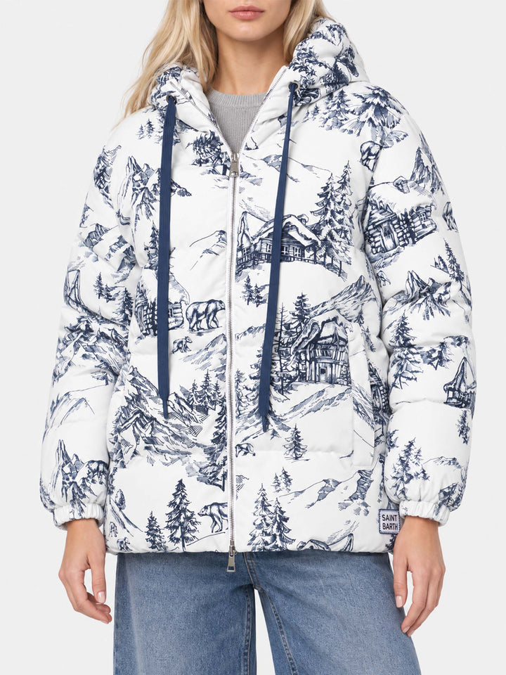 Geneve Daunenjacke mit Kapuze aus Toile de Jouy 