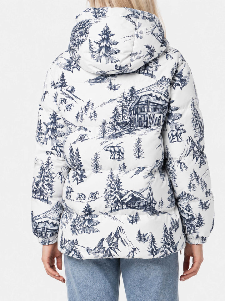 Geneve Daunenjacke mit Kapuze aus Toile de Jouy 