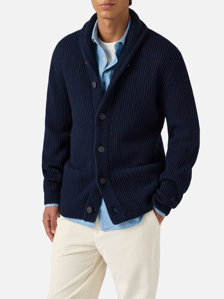 Cardigan Glasgow in lana blu notte