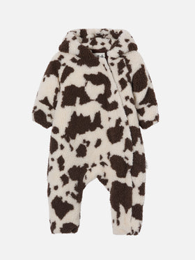 Glace Teddy padded snowsuit with teddy lining, cow print