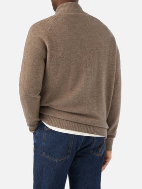 Cardigan Galway en laine d'agneau beige avec col montant 