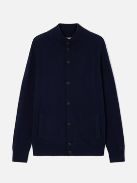 Cardigan Galway en laine d’agneau Navy blue avec col montant 