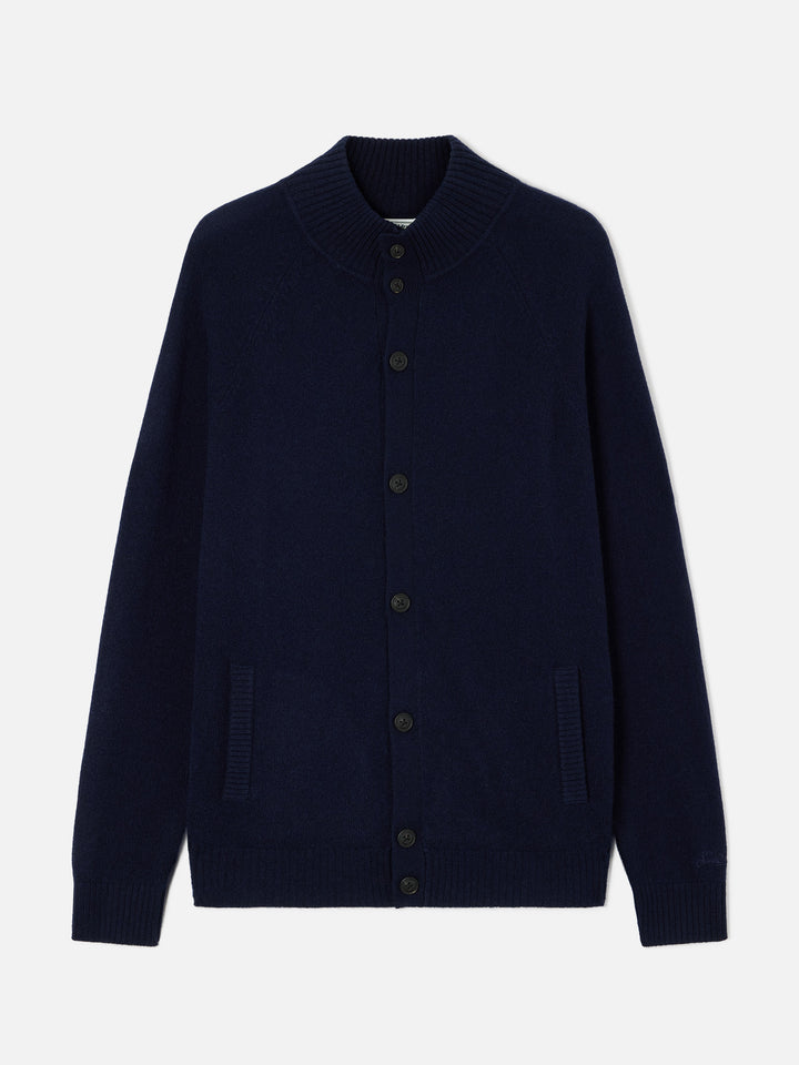Cárdigan Galway de lambswool Navy blue con cuello alto 