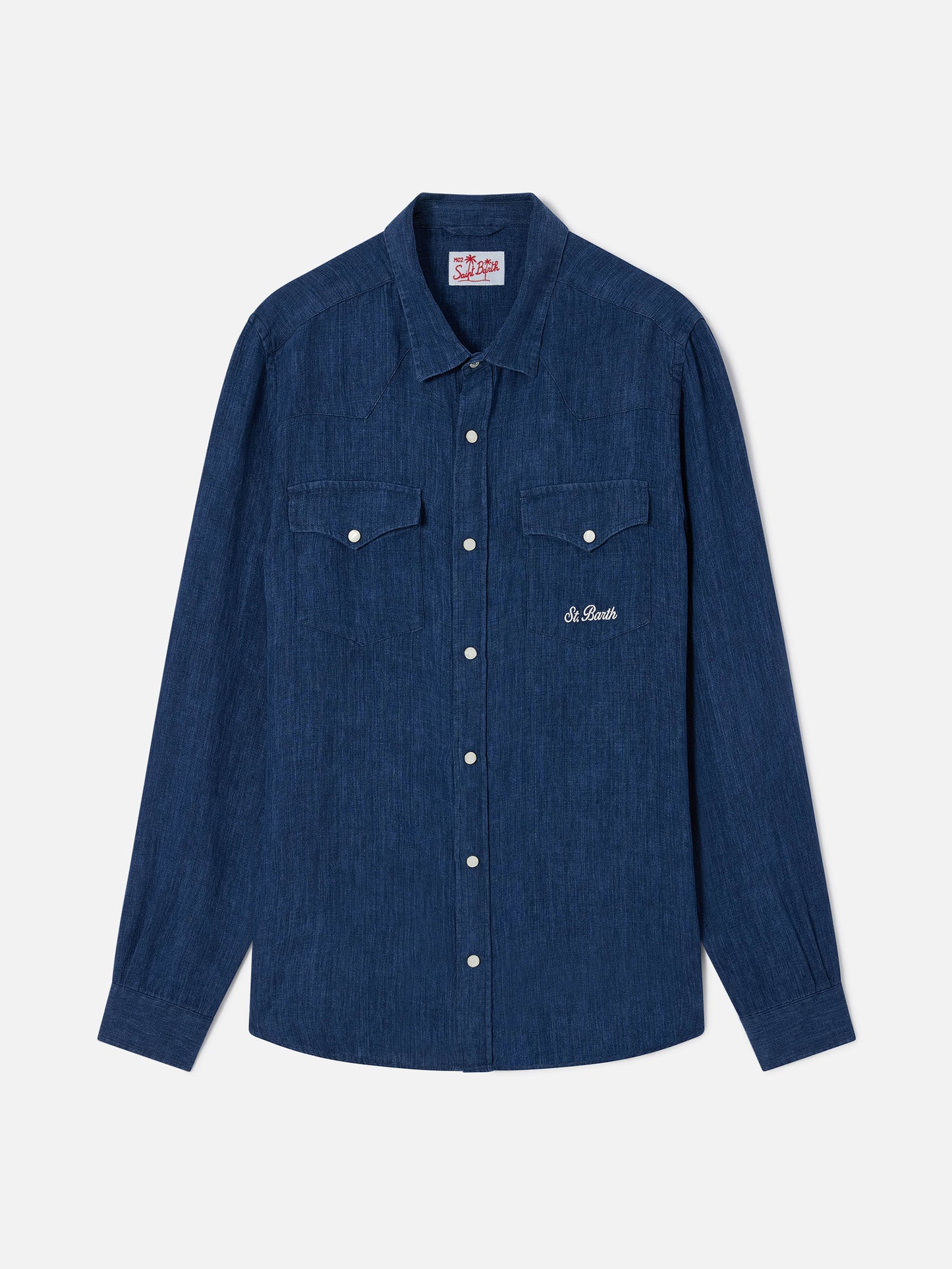 Greg blue linen denim-effect shirt