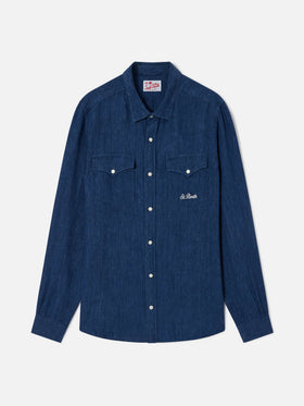 Greg blue linen denim-effect shirt