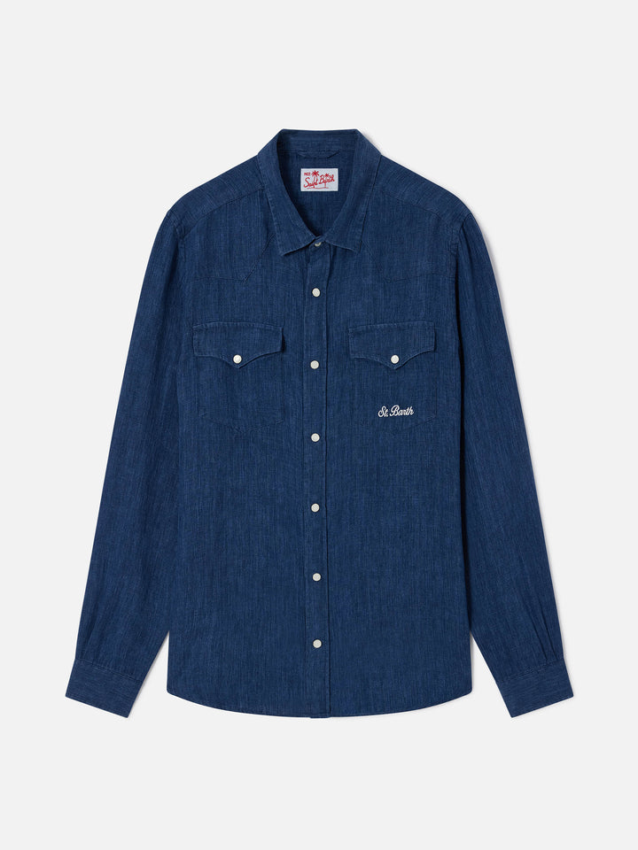 Greg blue linen denim-effect shirt