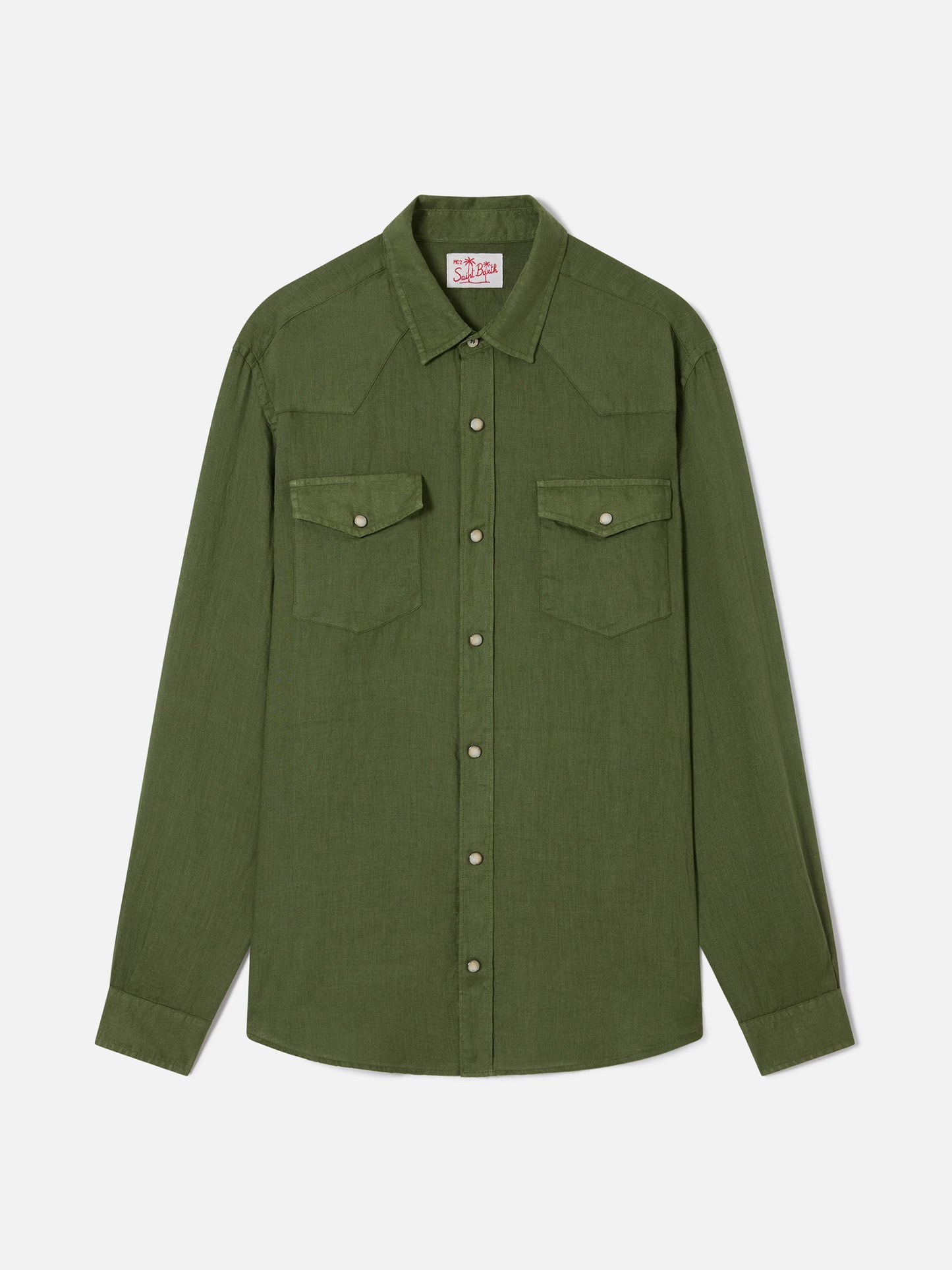 Camisa de lino verde oscuro 