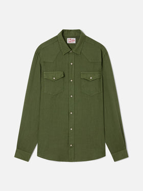Camisa de lino verde oscuro 