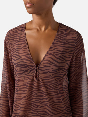 Vestido corto Gretah en georgette con estampado animal 