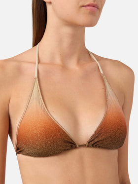 Guiana Overlock triangle bikini top in degradé lurex