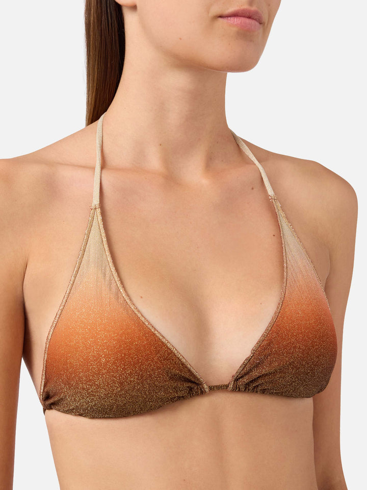 Guiana Overlock triangle bikini top in degradé lurex