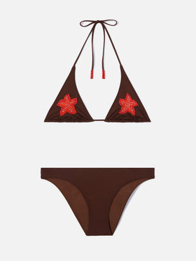 Bikini marron Guiana Maia avec étoile de mer perlée 