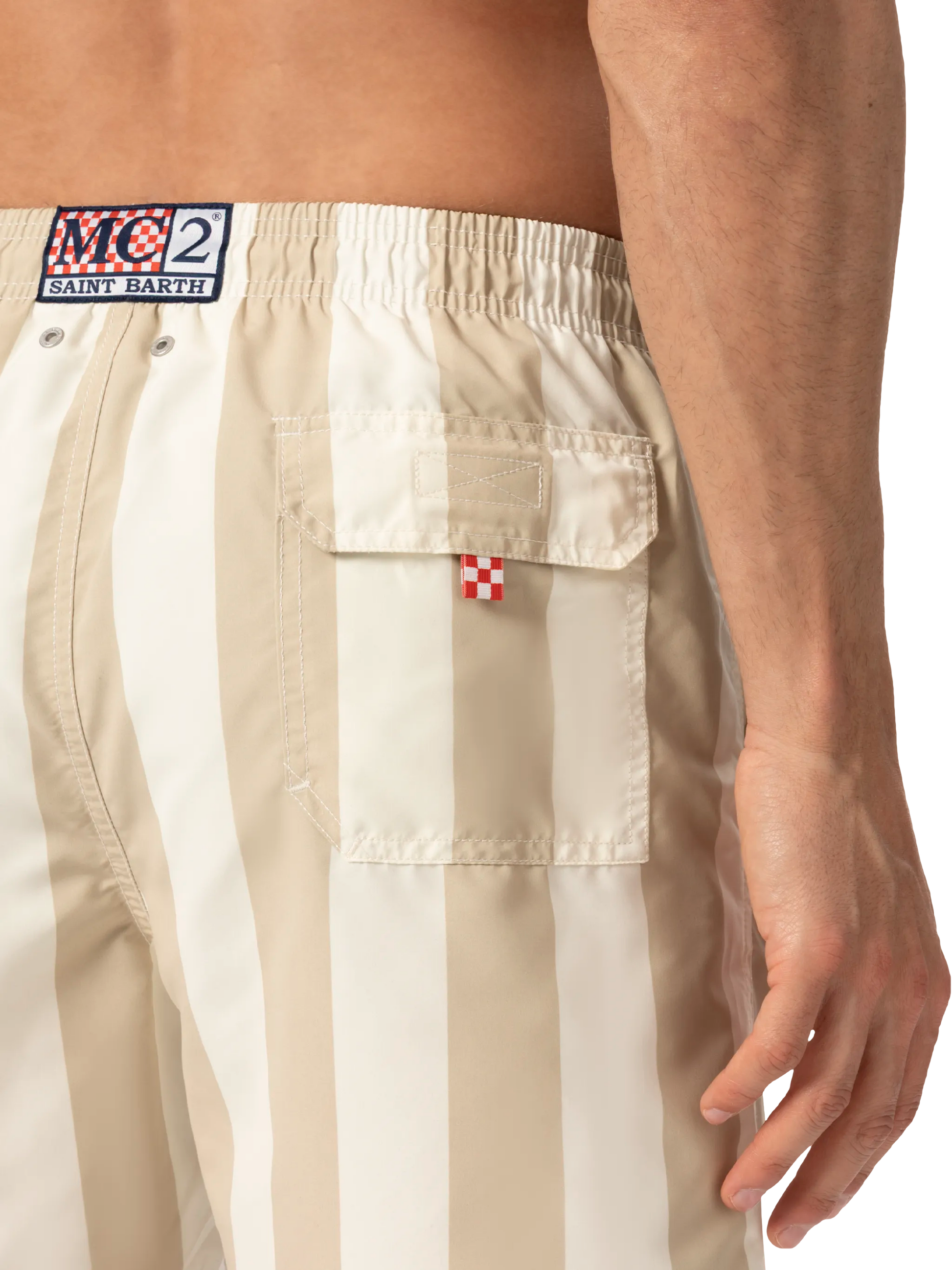 Mid-length striped Gustavia swim-shorts with St. Barth embroidery - MC2 Saint Barth