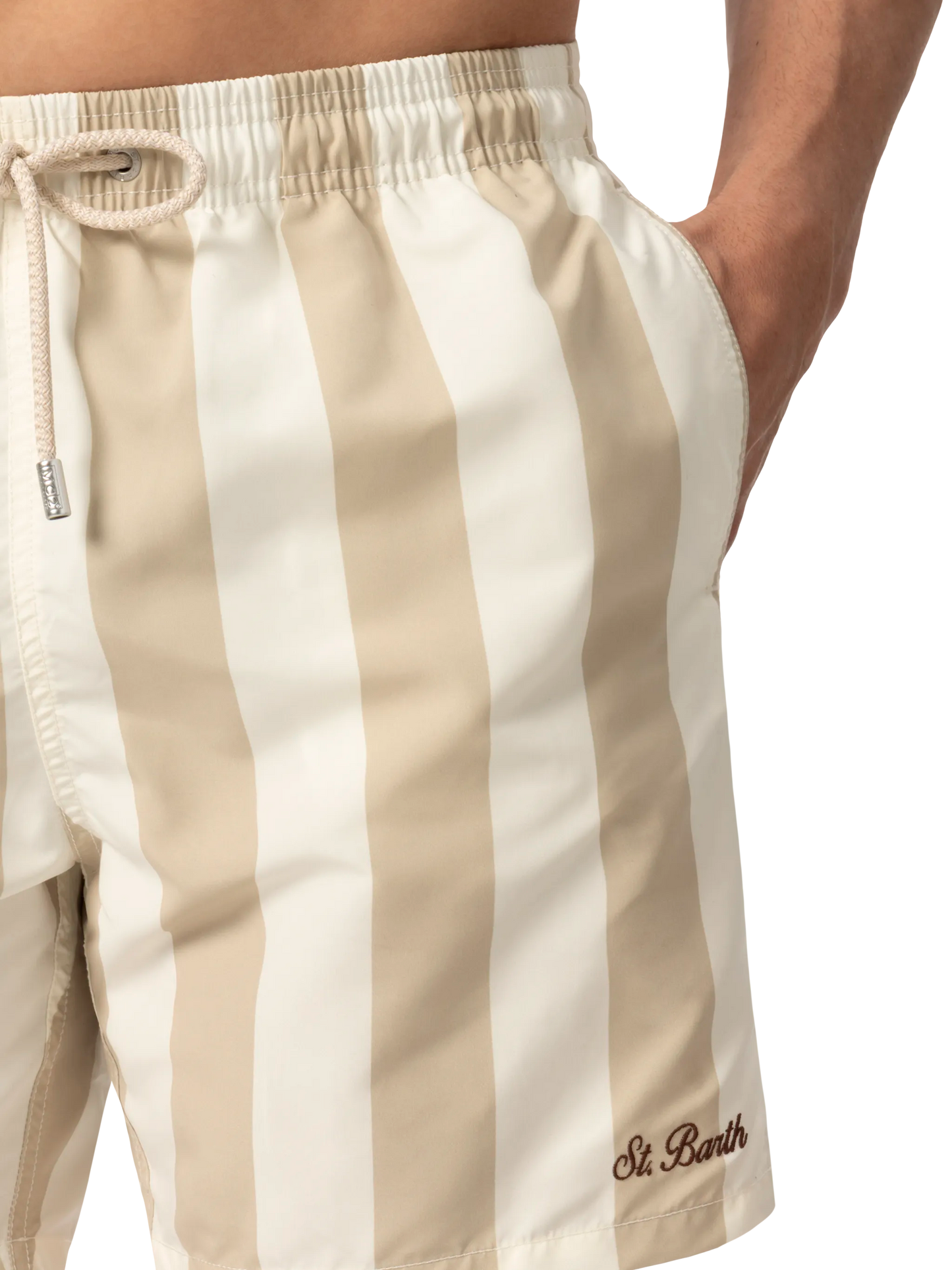 Mid-length striped Gustavia swim-shorts with St. Barth embroidery - MC2 Saint Barth