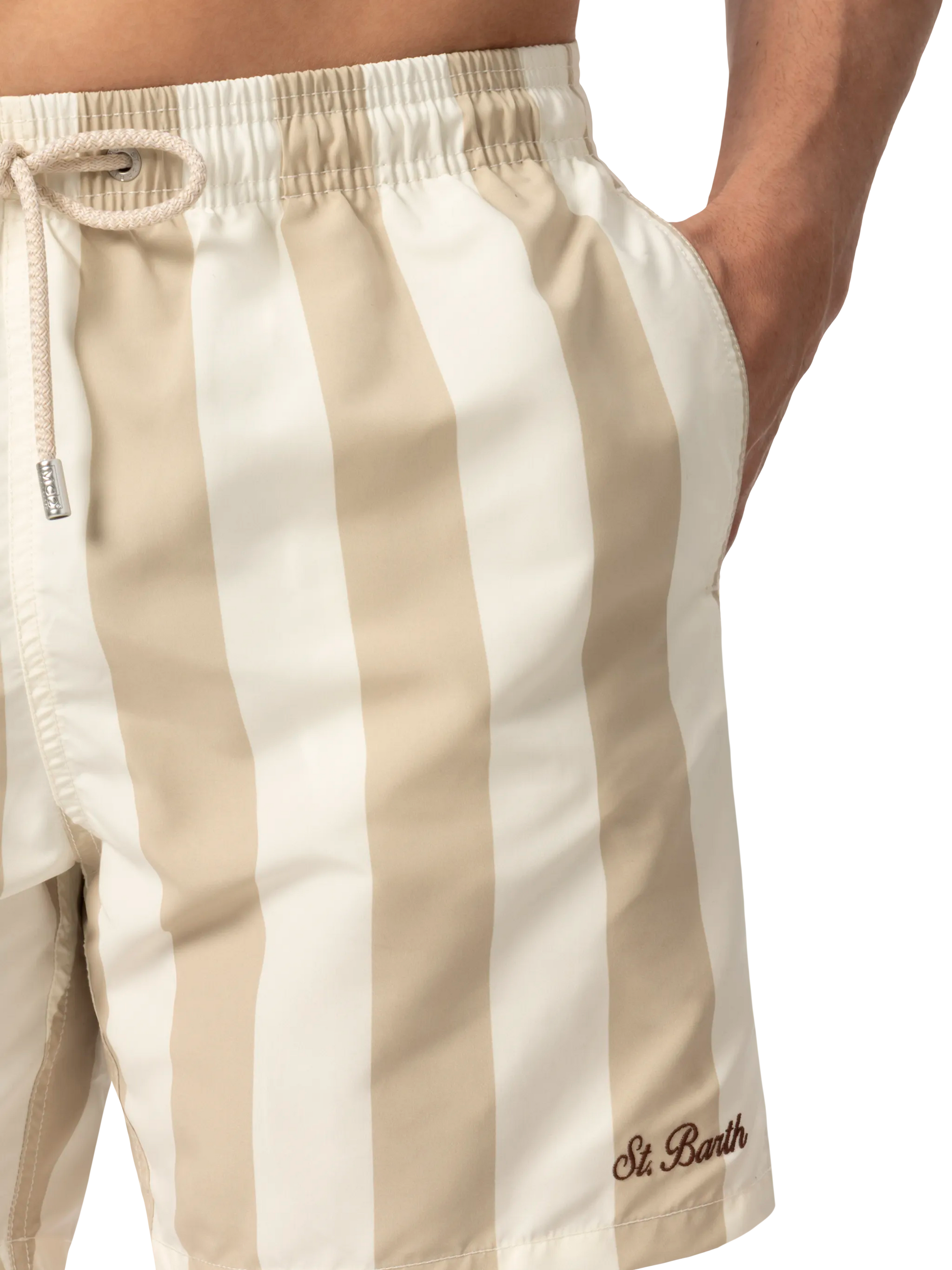 Mid-length striped Gustavia swim-shorts with St. Barth embroidery - MC2 Saint Barth
