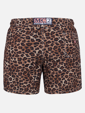 Man mid-length Gustavia swim-shorts with animalier print