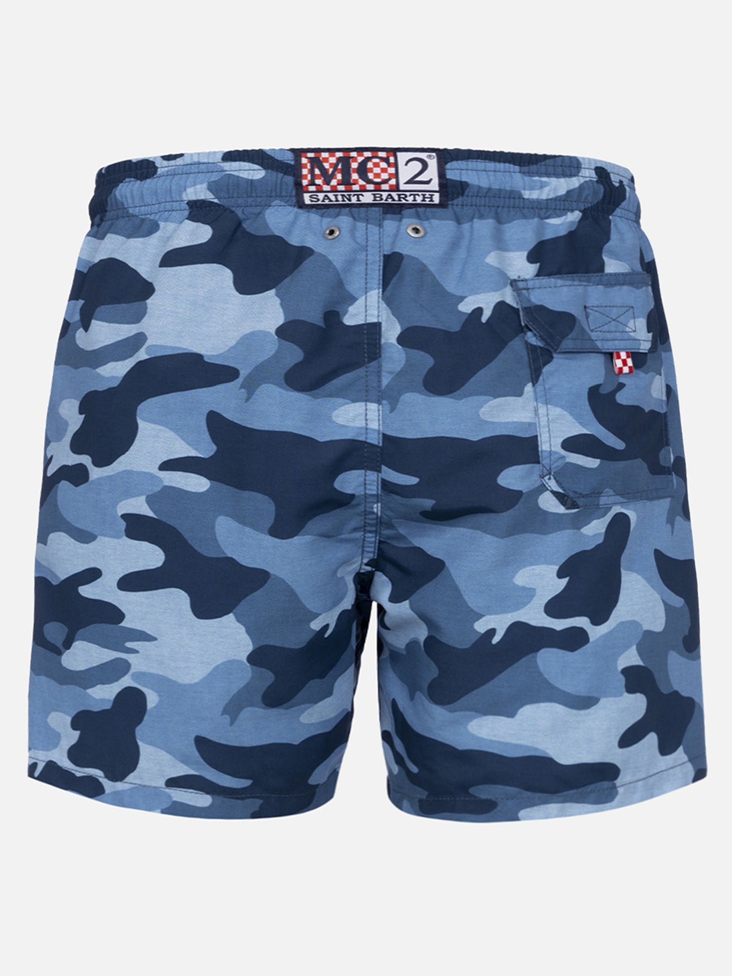 Mid-length  Gustavia swim-shorts with denim camouflage print
