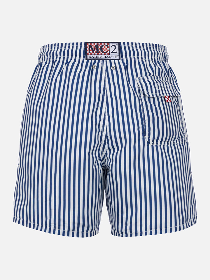 Mittellange gestreifte Gustavia-Badeshorts für Herren mit St. Barth-Stickerei