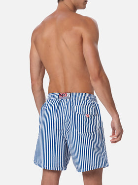 Mittellange gestreifte Gustavia-Badeshorts für Herren mit St. Barth-Stickerei