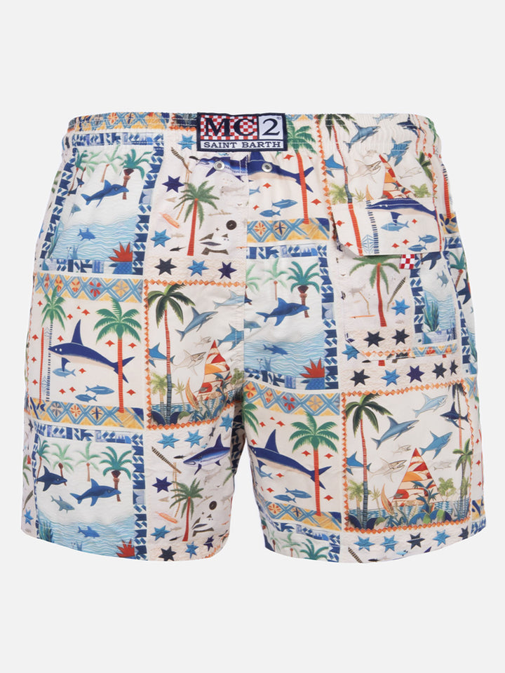 Mittellange Gustavia Badeshorts mit Hai-Print | AI CO-CREATED DESIGN BY RICKDICK - POWERED BY RED-EYE