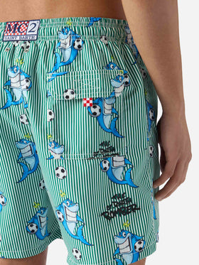 Costume mare Gustavia a righe con stampa squali | Special Edition