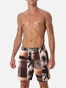 Man mid-length Gustavia swim-shorts with photo sunset print | AI CO-CREATED DESIGN BY RICKDICK - POWERED BY RED-EYE - MC2 Saint Barth
