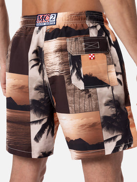 Man mid-length Gustavia swim-shorts with photo sunset print | AI CO-CREATED DESIGN BY RICKDICK - POWERED BY RED-EYE - MC2 Saint Barth