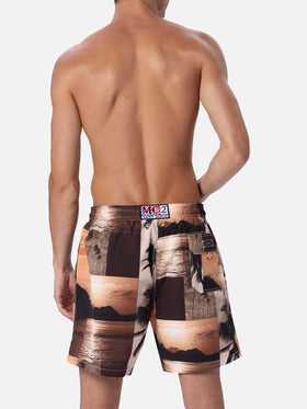 Man mid-length Gustavia swim-shorts with photo sunset print | AI CO-CREATED DESIGN BY RICKDICK - POWERED BY RED-EYE - MC2 Saint Barth