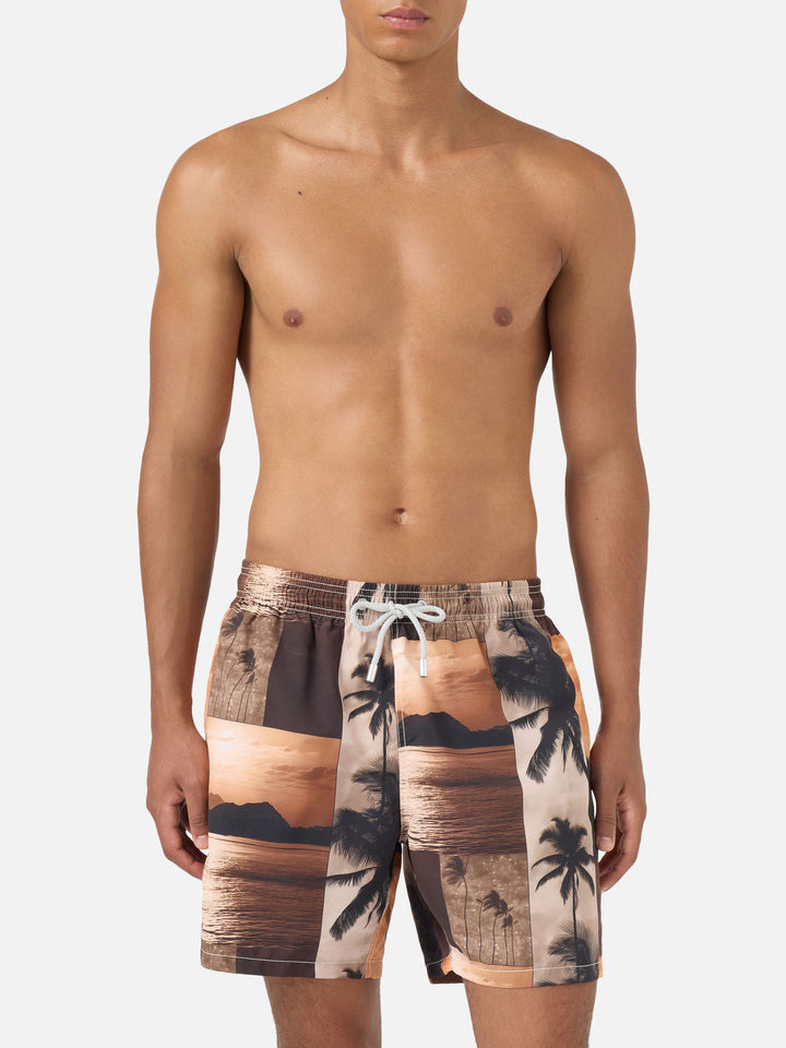 Gustavia-Badeshorts mit Sonnenuntergangs-Print | Special Edition 