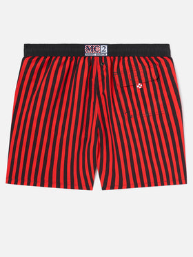 Gustavia red striped swim shorts with AC MILAN patch and Rossoneri embroidery | AC MILAN SPECIAL EDITION