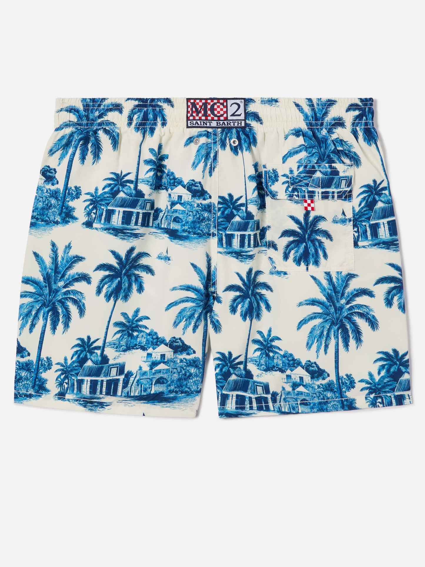 Gustavia swim shorts with blue toile de jouy print | Special Edition