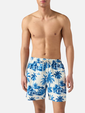 Gustavia swim shorts with blue toile de jouy print | Special Edition