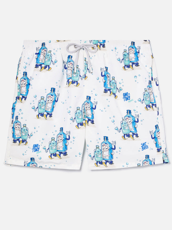 Costume mare Gustavia bianco con stampa Gino & Tony | Special Edition