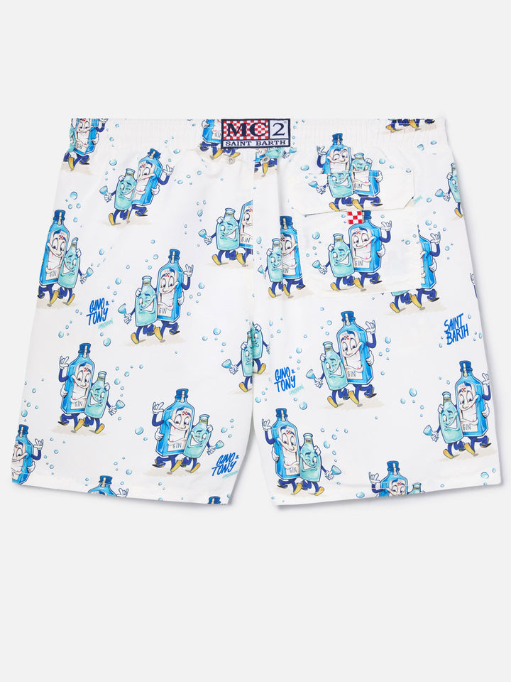 Costume mare Gustavia bianco con stampa Gino & Tony | Special Edition