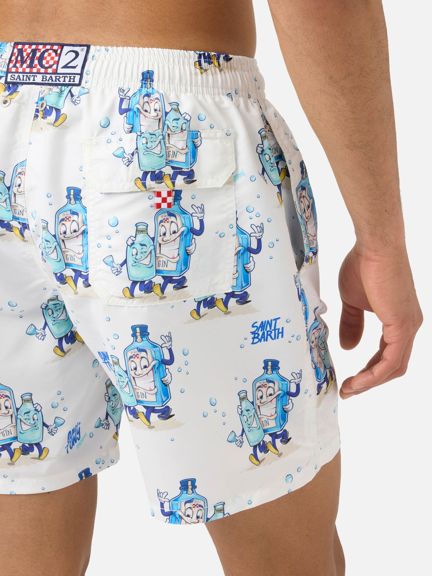 Costume mare Gustavia bianco con stampa Gino & Tony | Special Edition