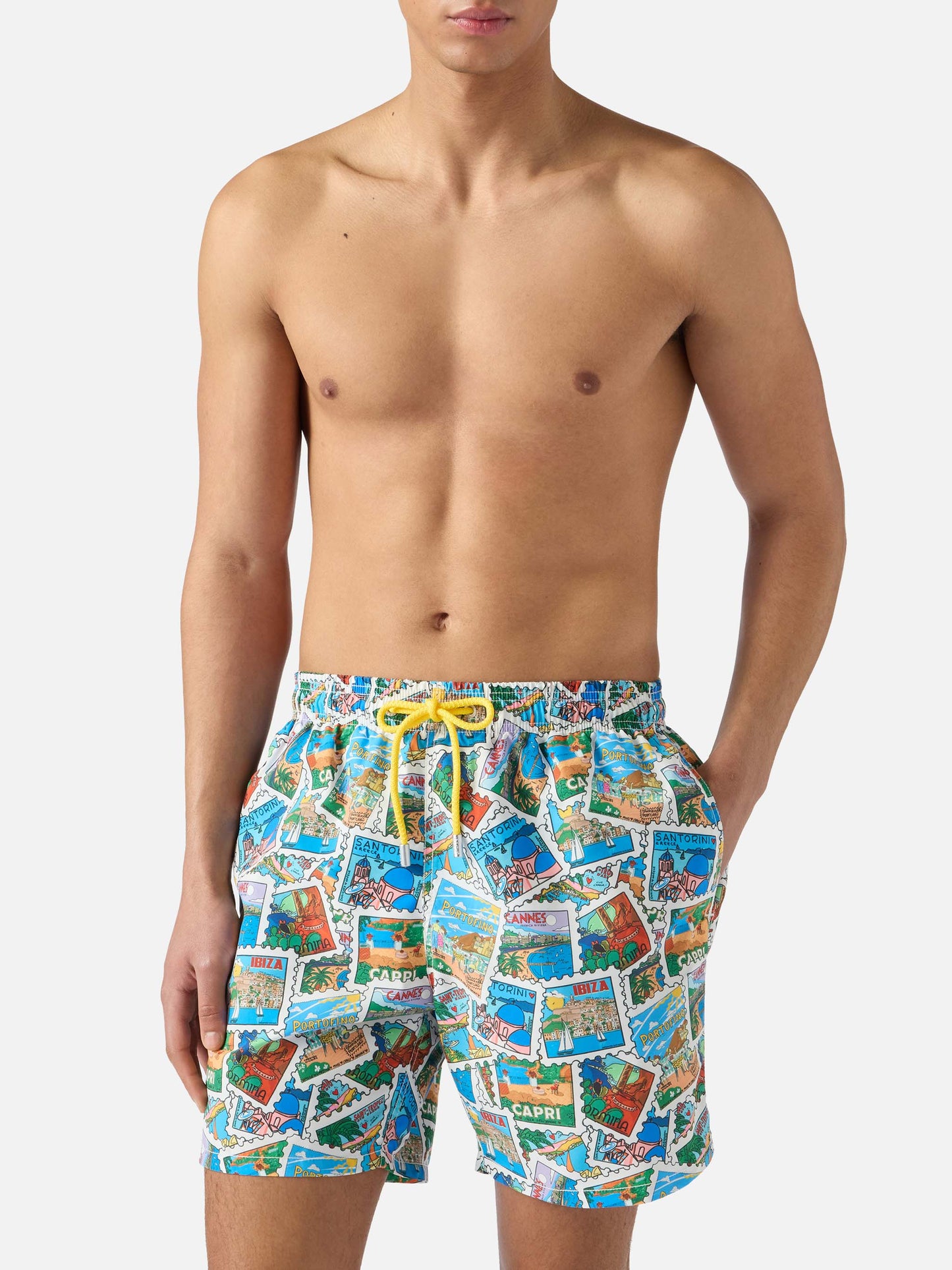 Short de bain Gustavia avec imprimé carte postale all-over 