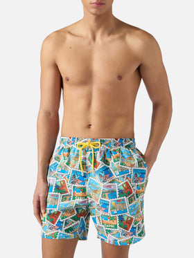 Short de bain Gustavia avec imprimé carte postale all-over 