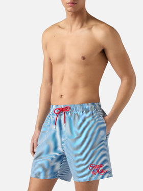 Gustavia blue striped swim shorts with Sapore di Mare embroidery | Special Edition