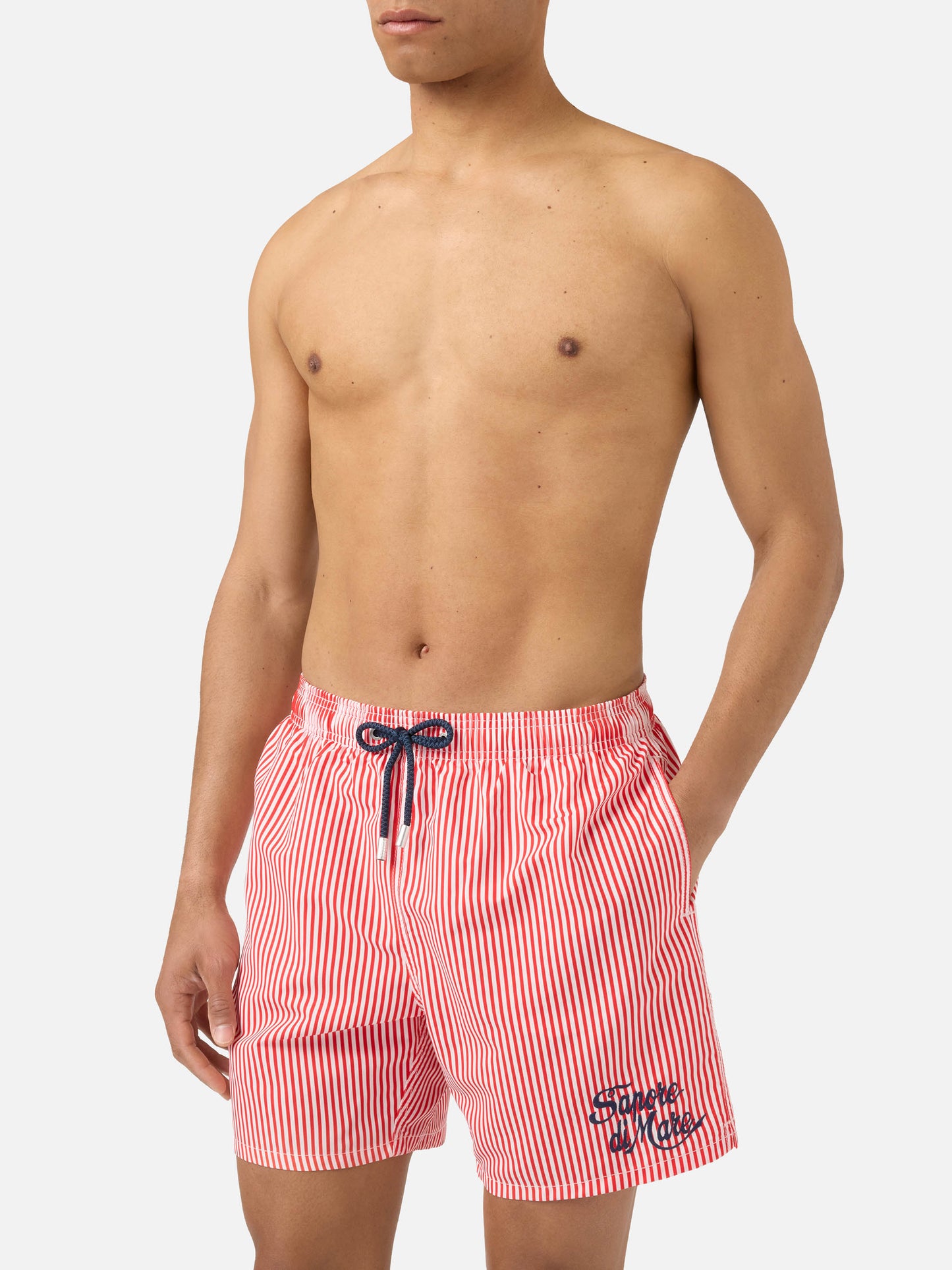 Gustavia red striped swim shorts with Sapore di Mare embroidery | Special Edition