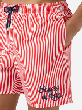 Gustavia red striped swim shorts with Sapore di Mare embroidery | Special Edition