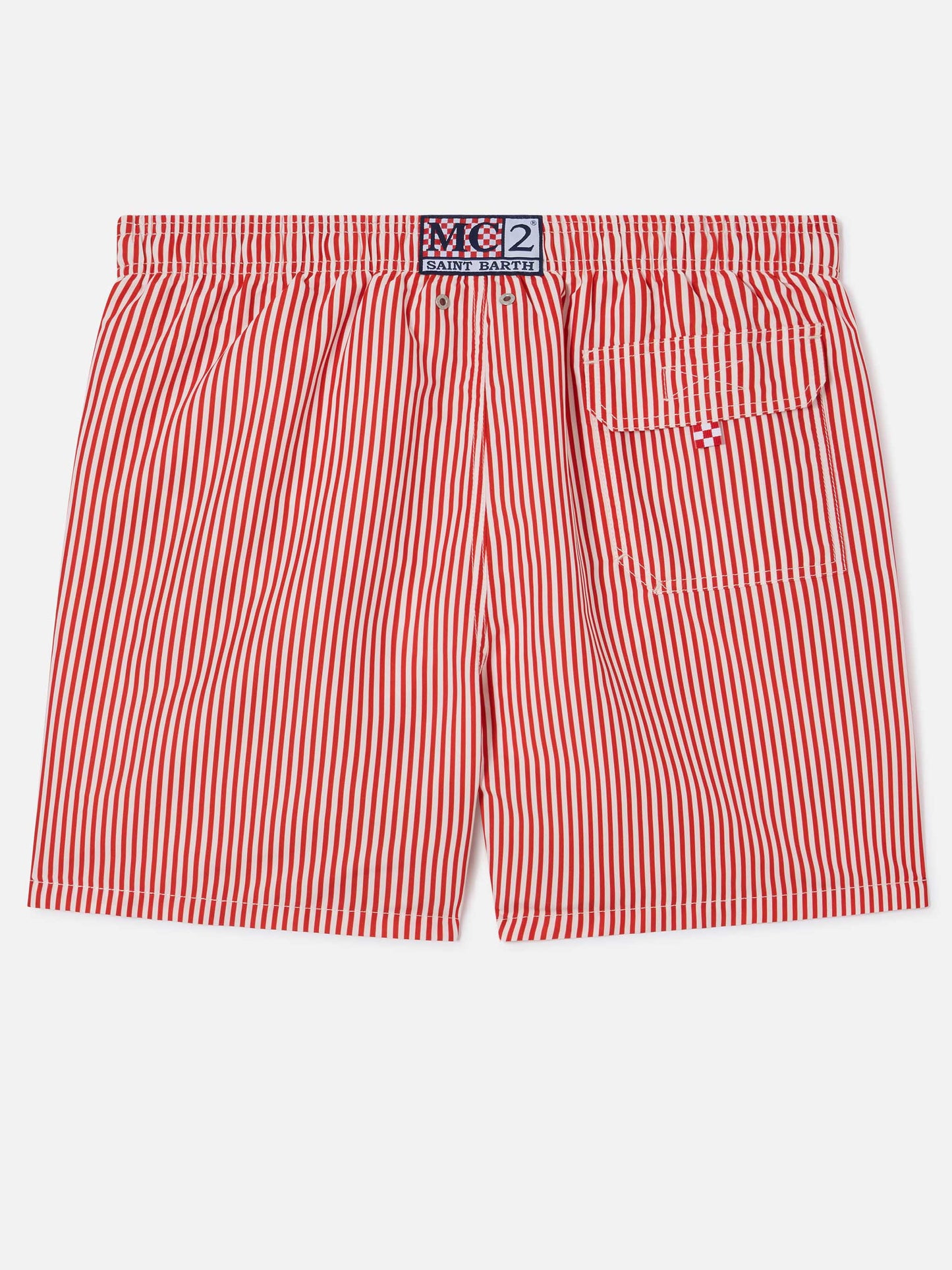 Gustavia red striped swim shorts with AS Cannes embroidery | AS CANNES SPECIAL EDITION
