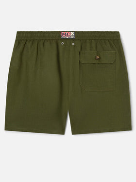 Bañador short de lino liso verde militar Gustavia 