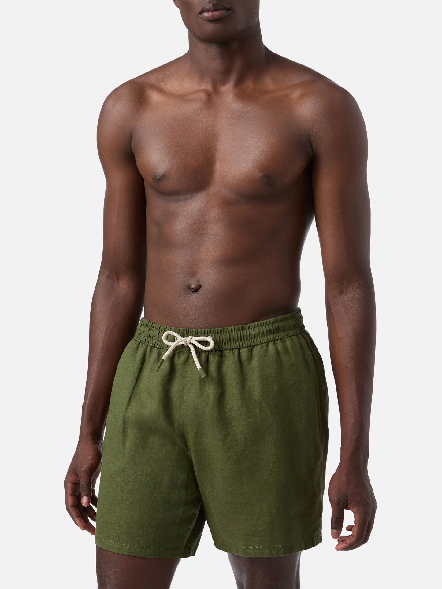 Bañador short de lino liso verde militar Gustavia 