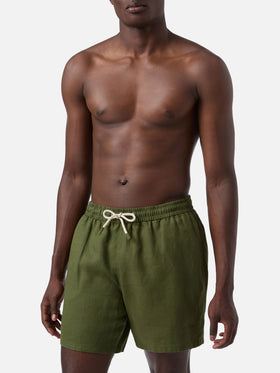 Bañador short de lino liso verde militar Gustavia 