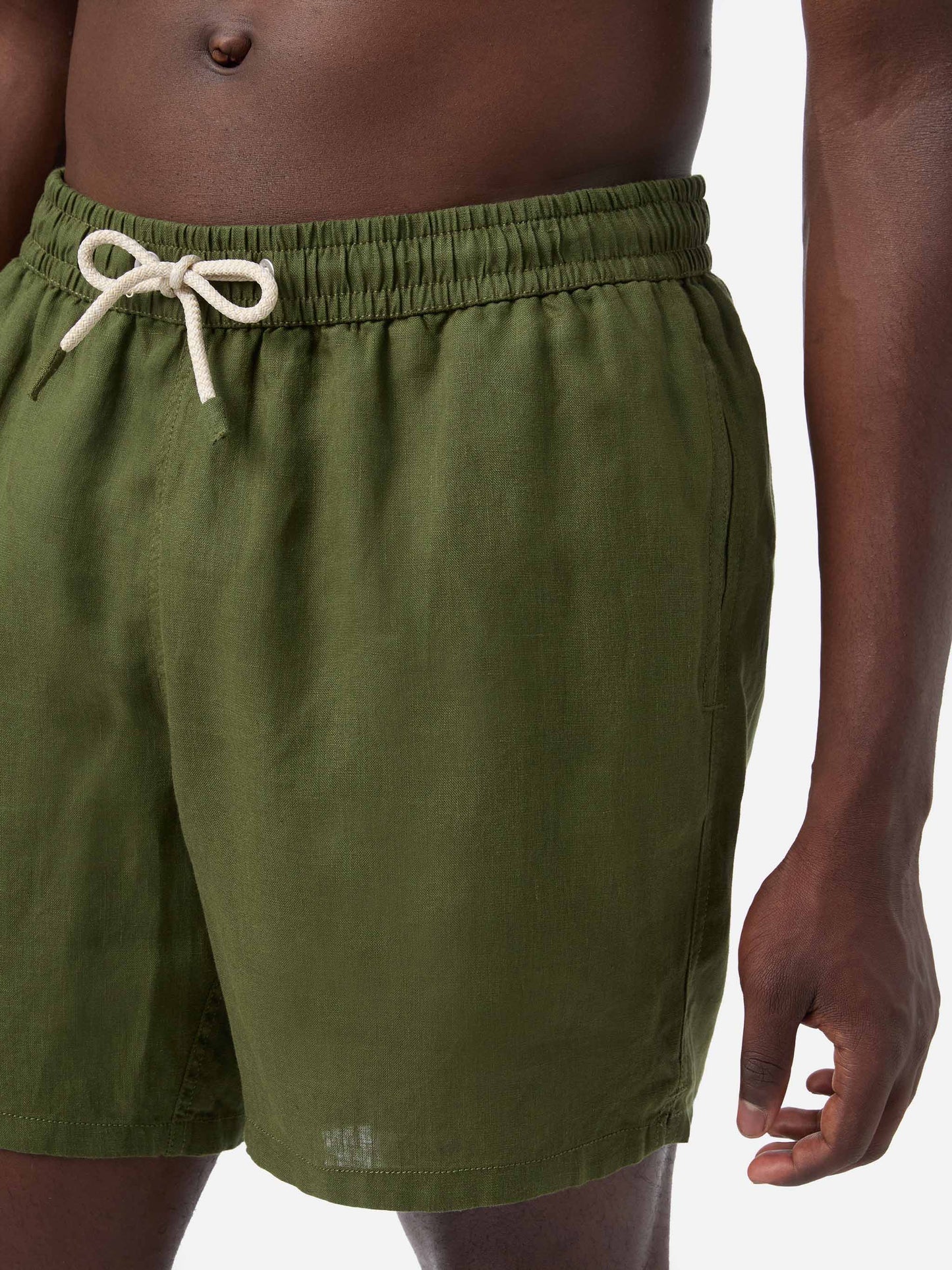 Bañador short de lino liso verde militar Gustavia 