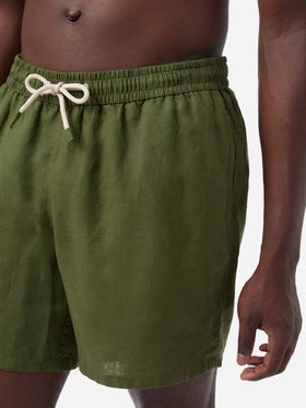 Bañador short de lino liso verde militar Gustavia 