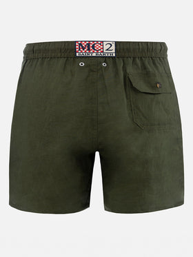Mittellange militärgrüne Leinen-Badeshorts Gustavia