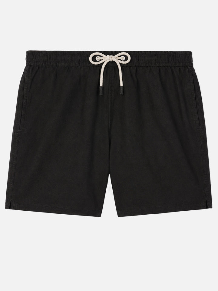 Gustavia black plain-color linen swim shorts