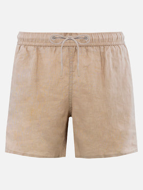 Costume da bagno da uomo di media lunghezza Gustavia in lino beige