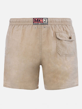 Costume da bagno da uomo di media lunghezza Gustavia in lino beige